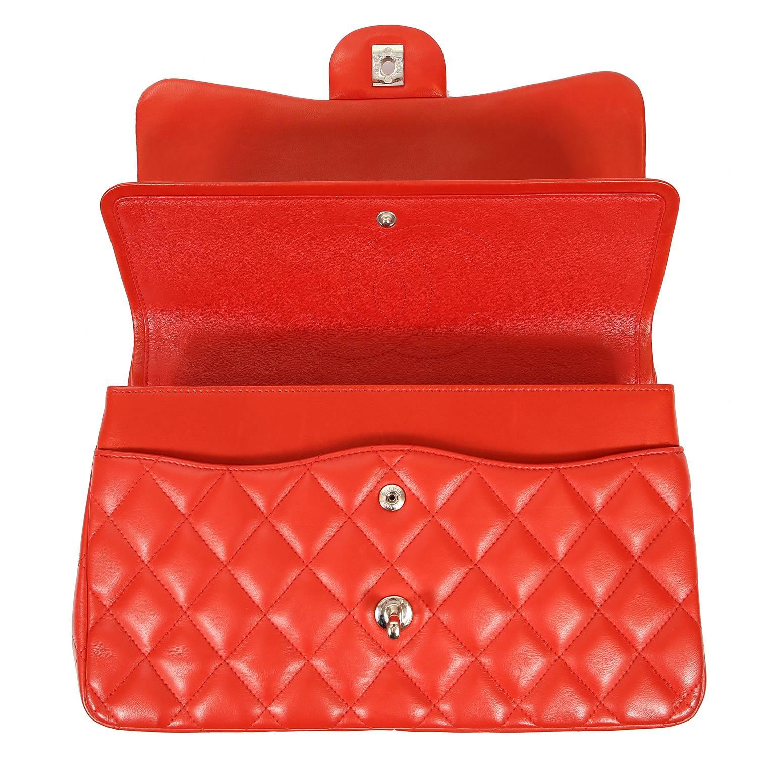 Chanel Red Lambskin Jumbo Classic Double Flap Bag with Silver HW 2