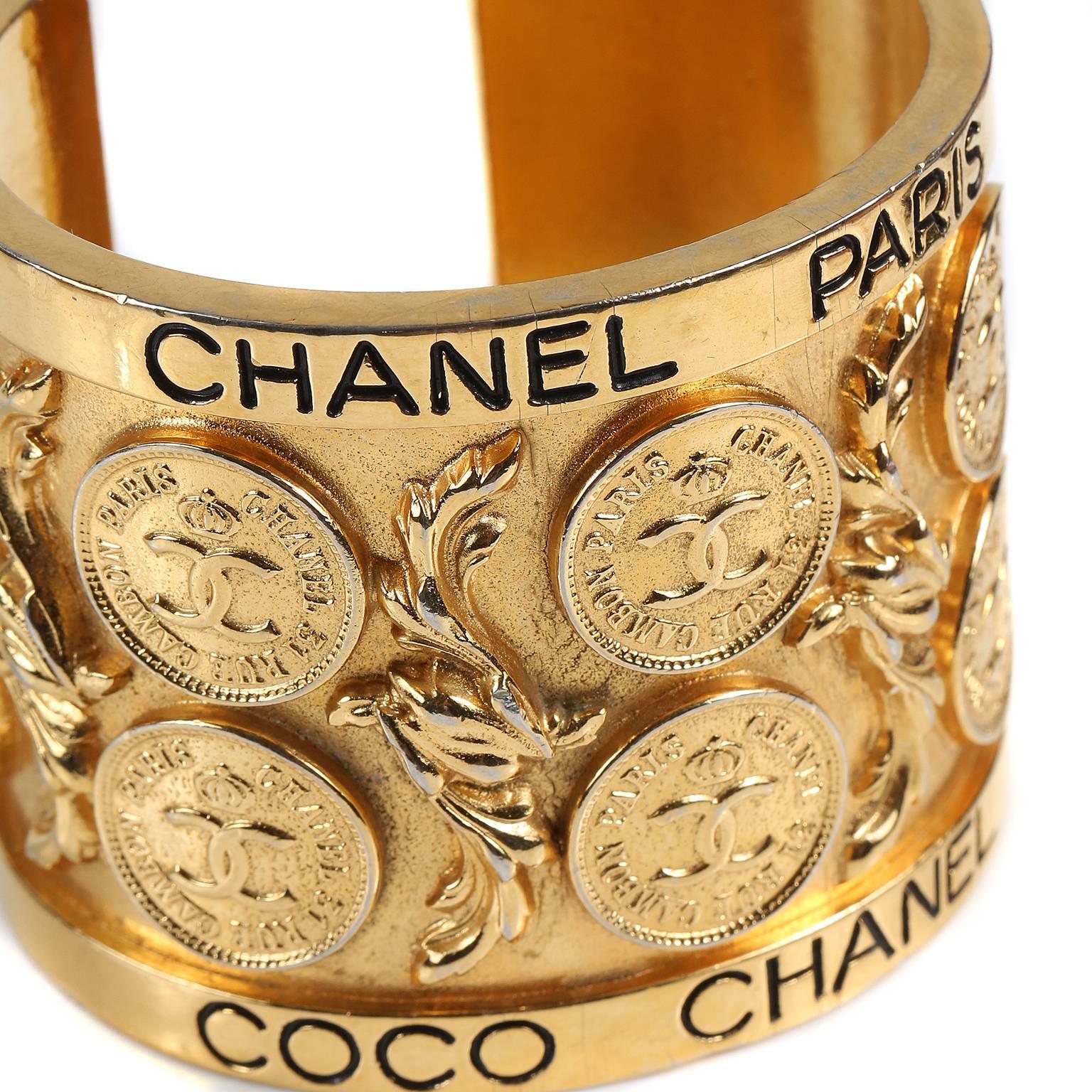 Chanel Vintage Gold Coin Cuff Bracelet In Excellent Condition In Malibu, CA