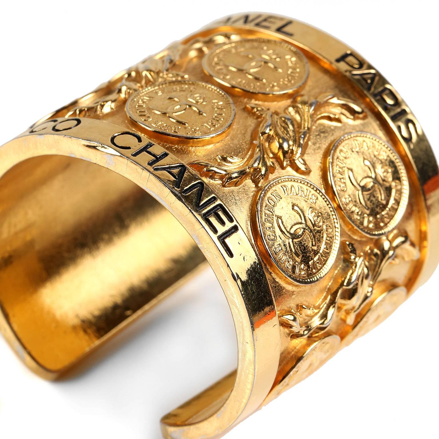 Women's or Men's Chanel Vintage Gold Coin Cuff Bracelet