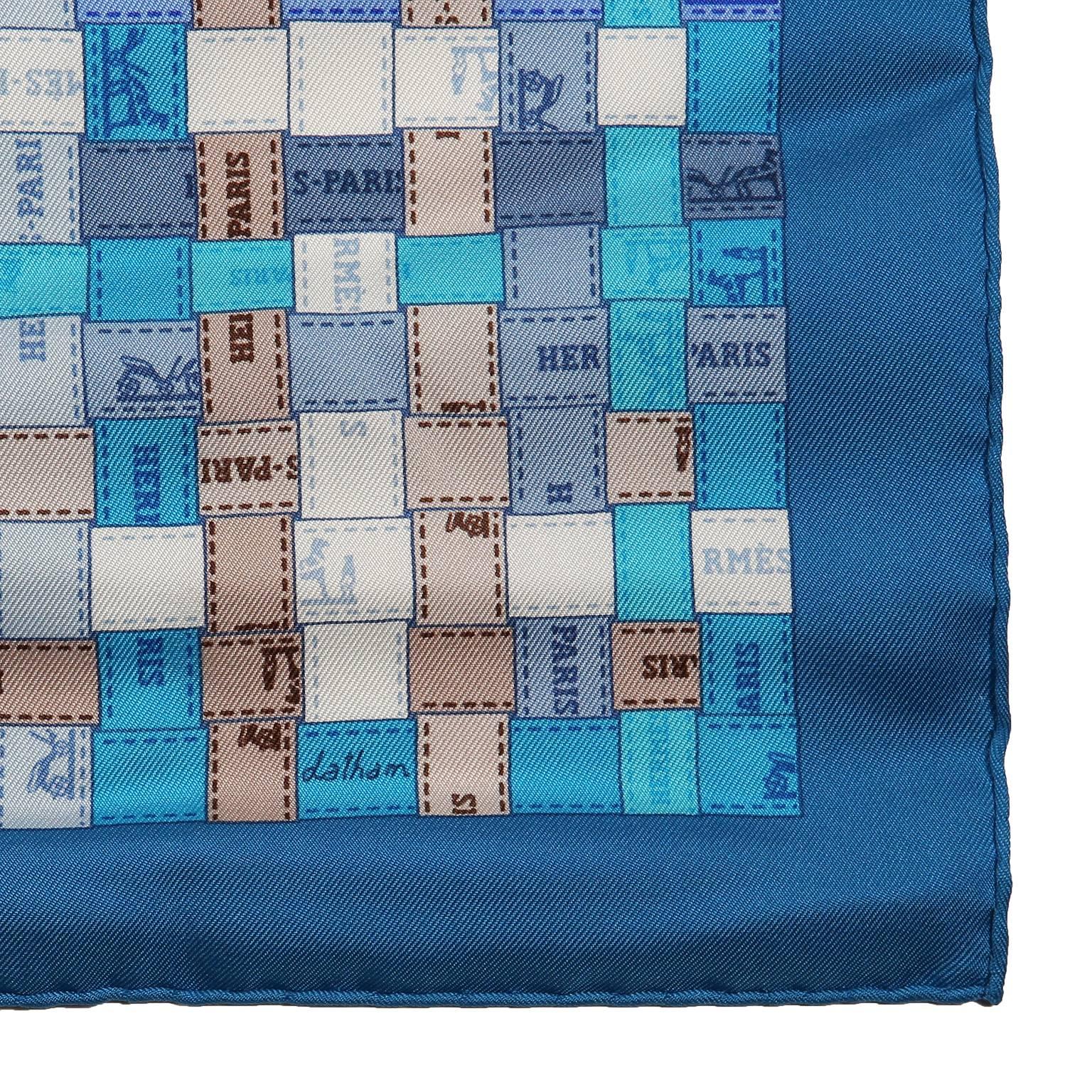 Hermes Blue Bolduc au Carre 90 cm Silk Scarf For Sale 1