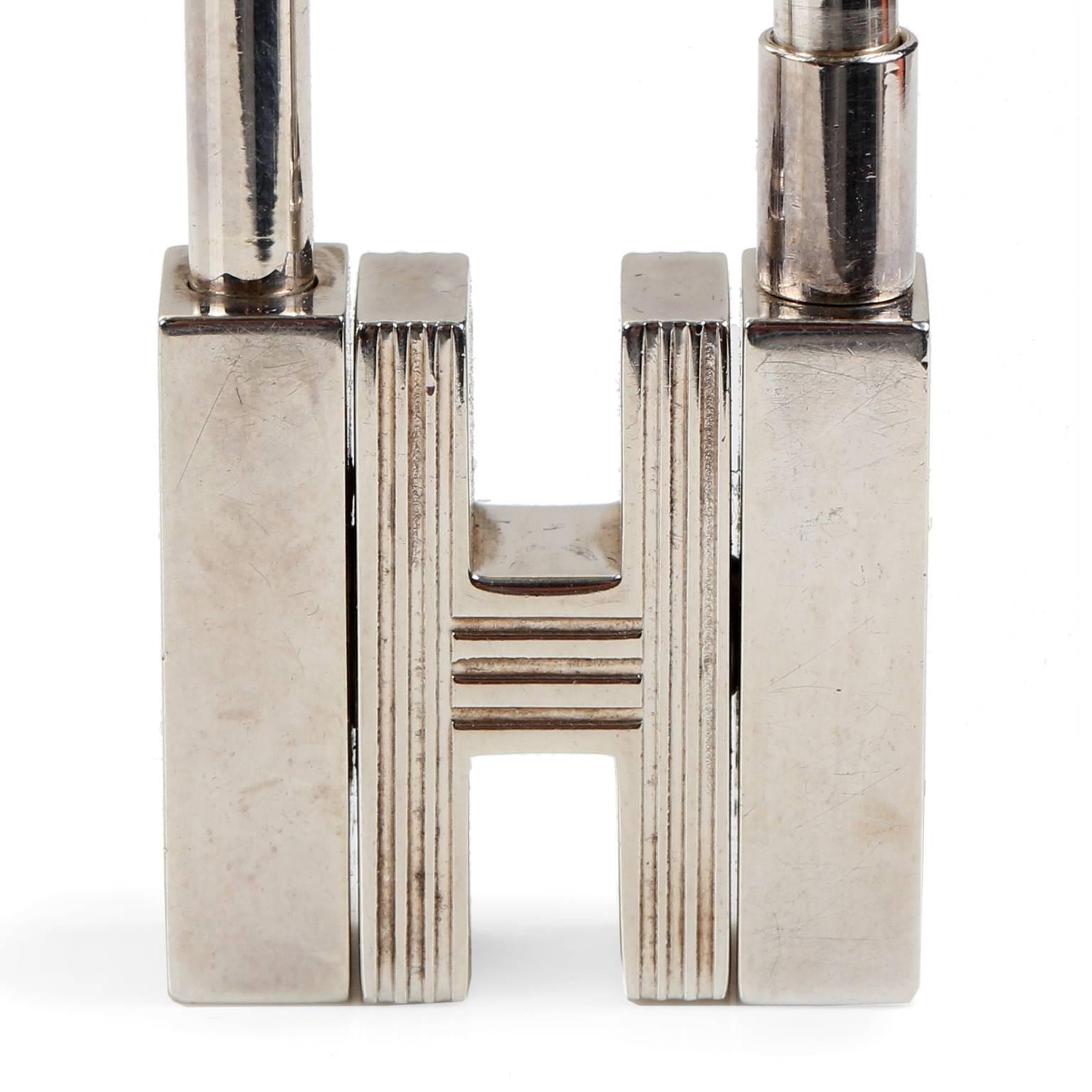 Hermes H Cadena Lock Charm- Silver Tone In Excellent Condition For Sale In Malibu, CA