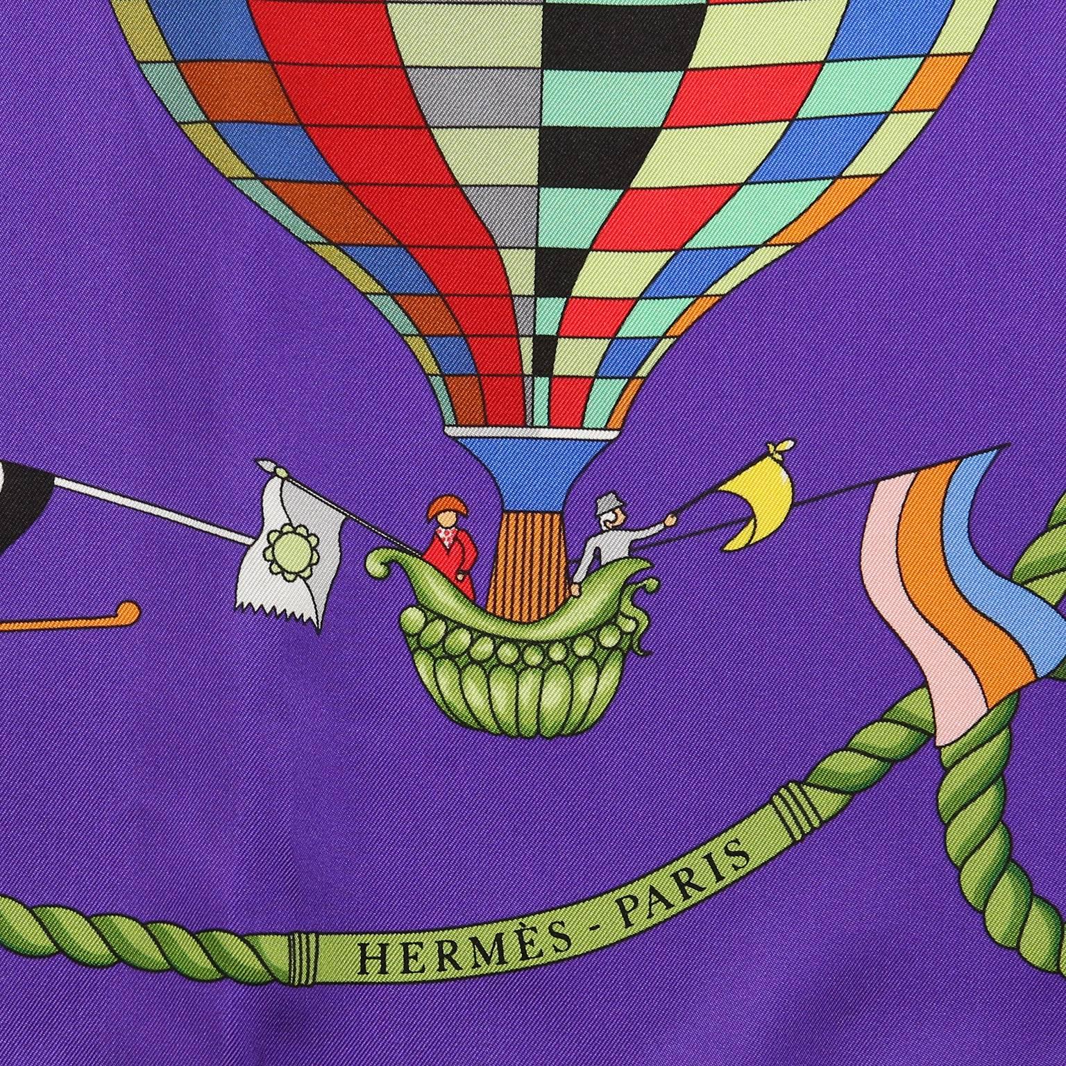 Women's Hermes Purple Les Folies du Ciel 90 cm Silk Scarf