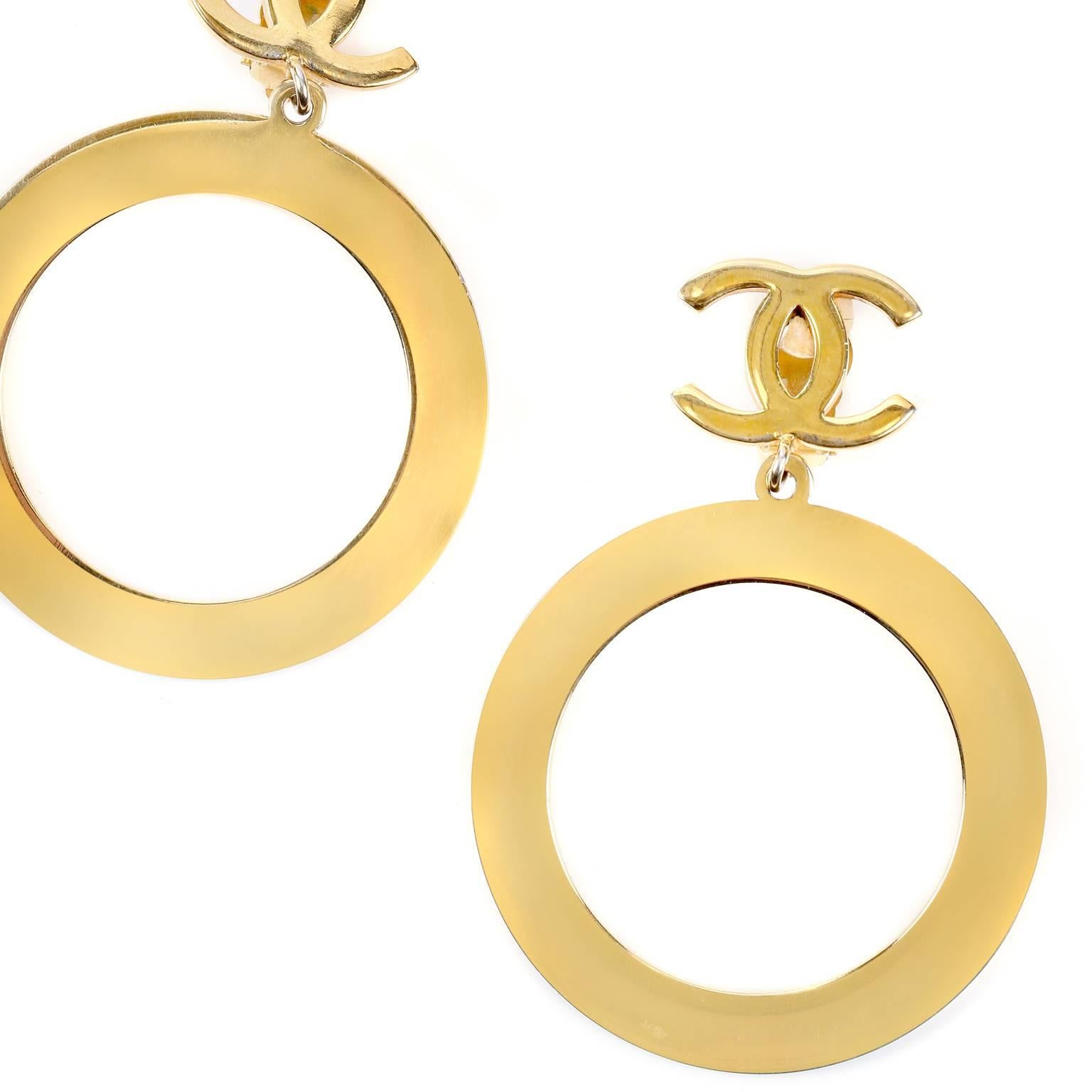 Chanel Gold CC Hoop Clip On Earrings 1