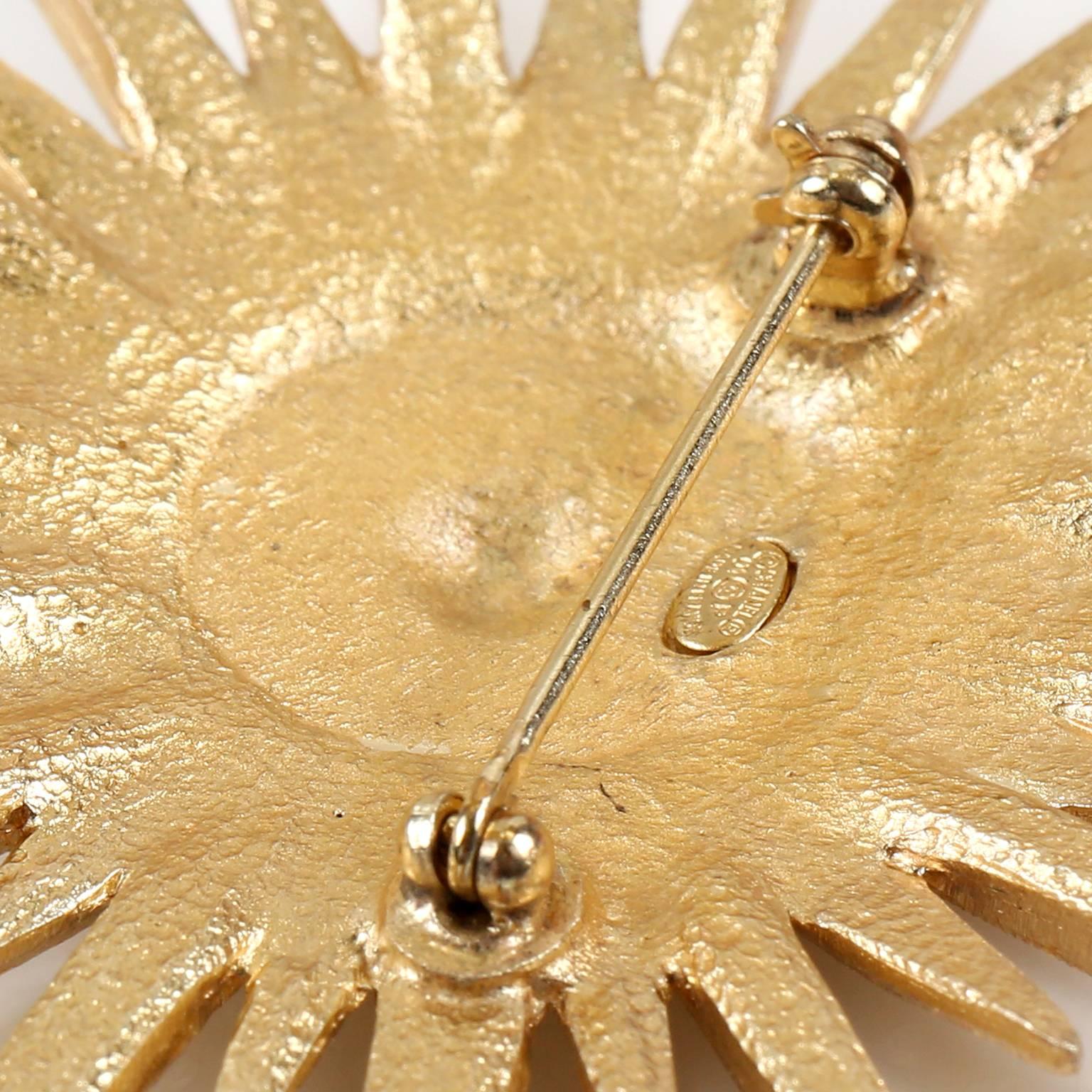 Chanel Gold Starburst Brooch Pin For Sale 1