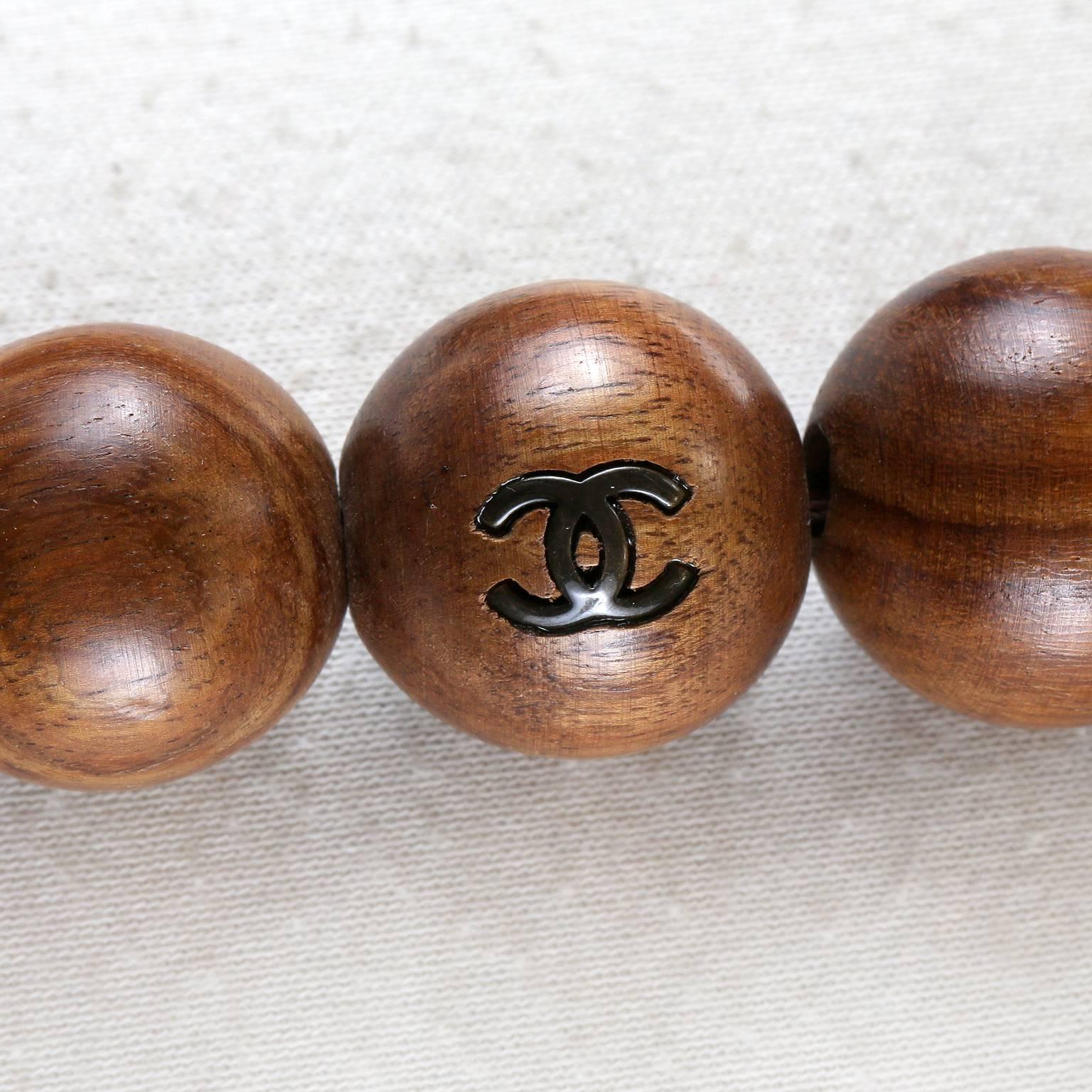 Chanel Wood Bead Long Necklace In Excellent Condition In Malibu, CA