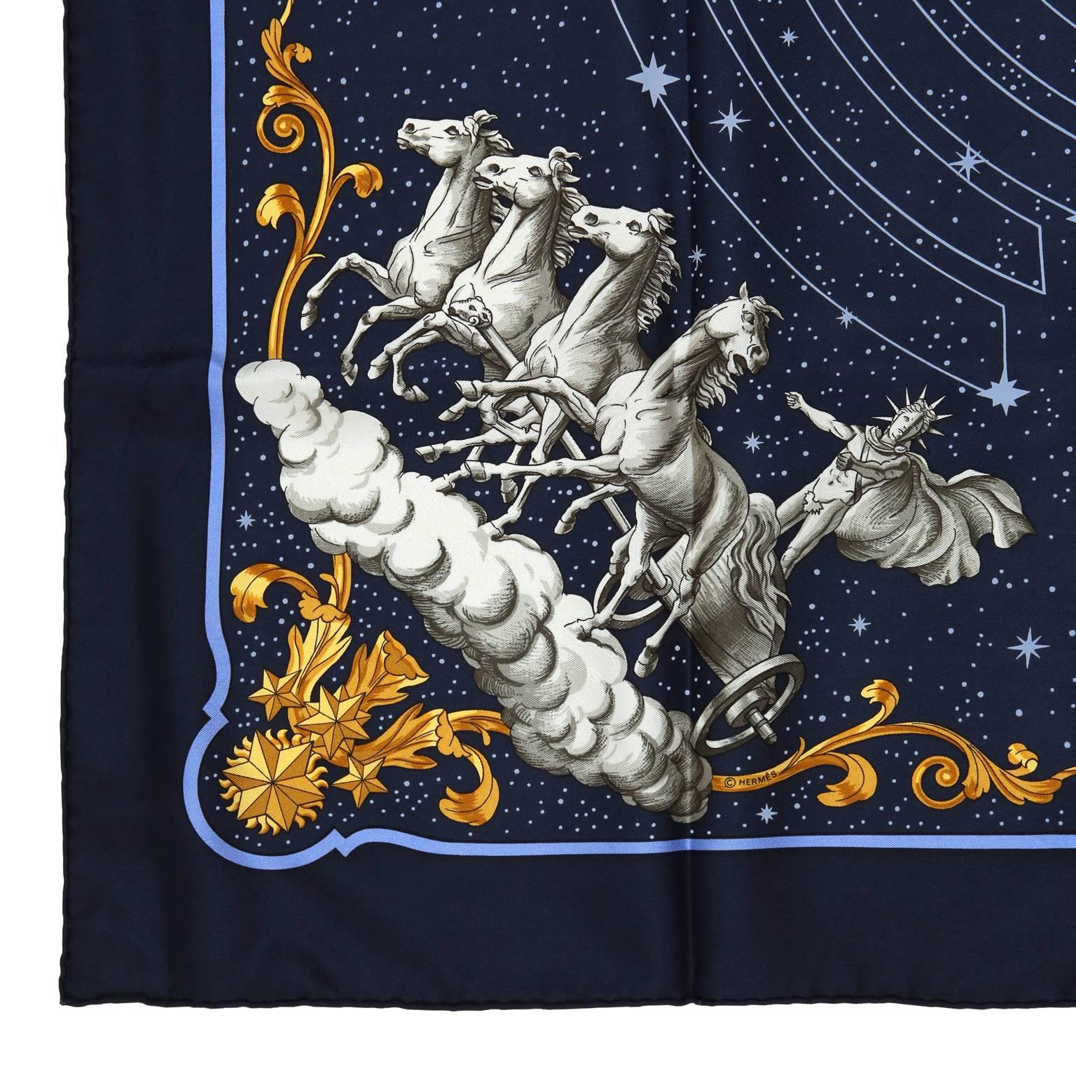 Women's Hermes Cosmos Midnight Blue 90 cm Silk Scarf