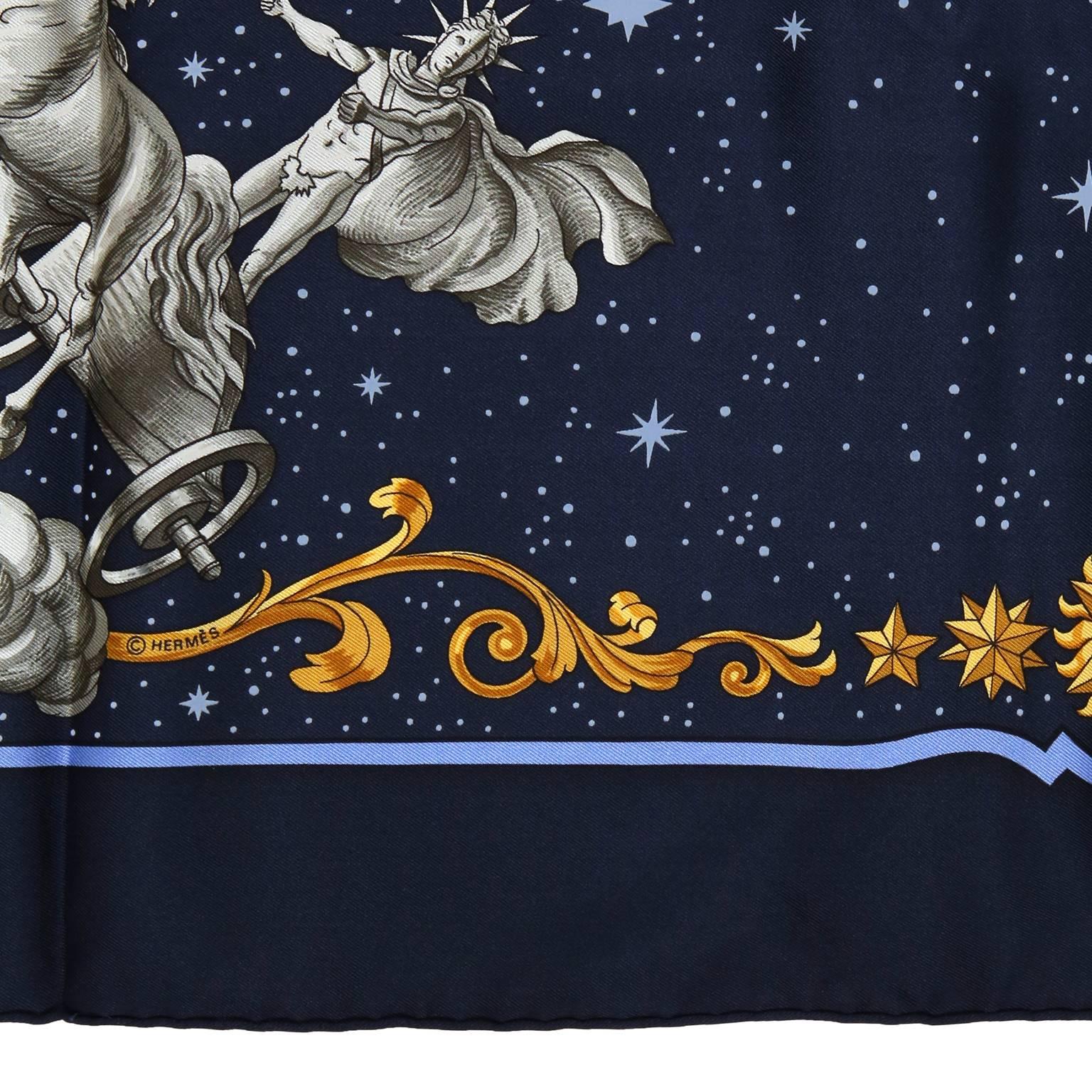 Hermes Cosmos Midnight Blue 90 cm Silk Scarf 1