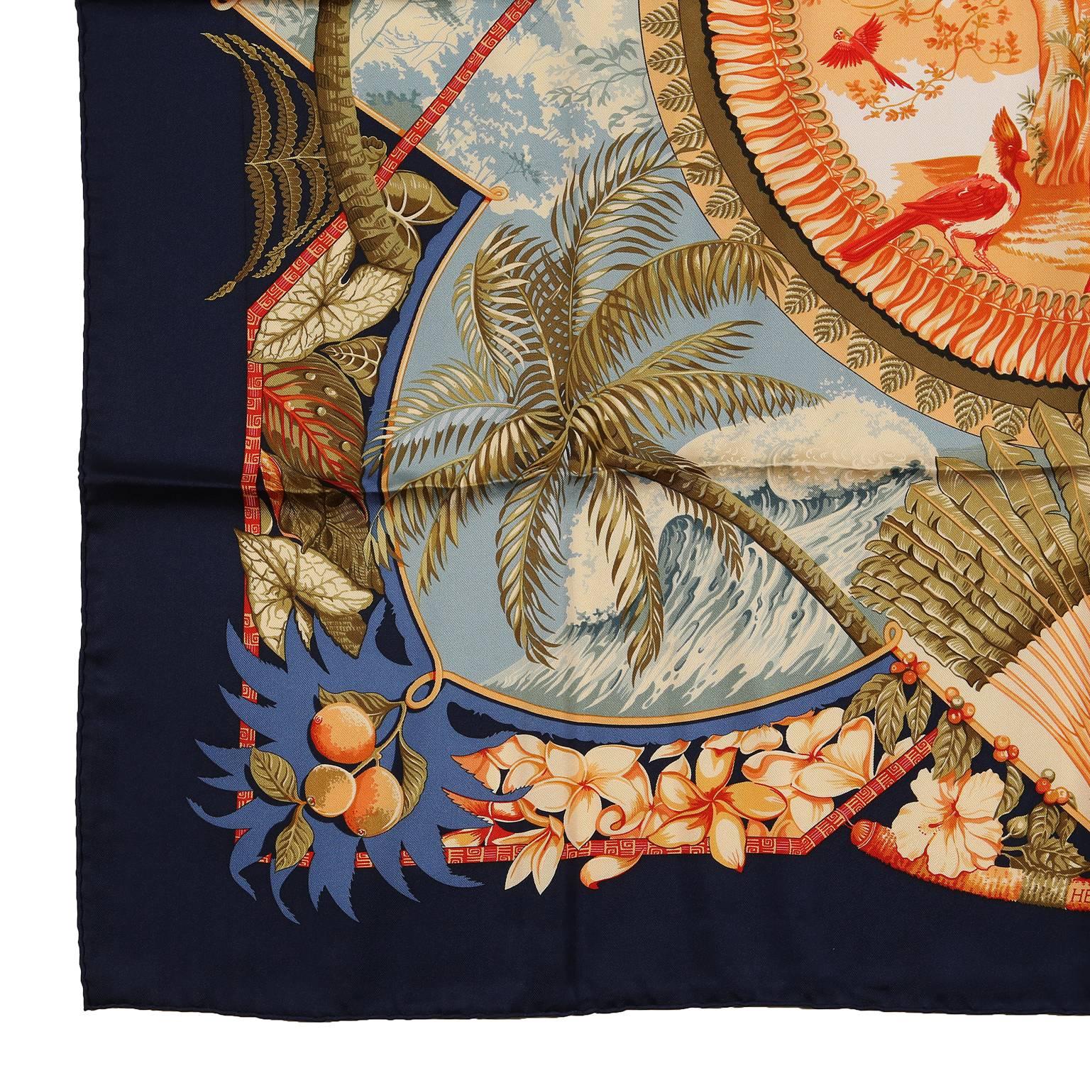 Hermes Blue Aloha Silk Scarf 90 cm For Sale 1