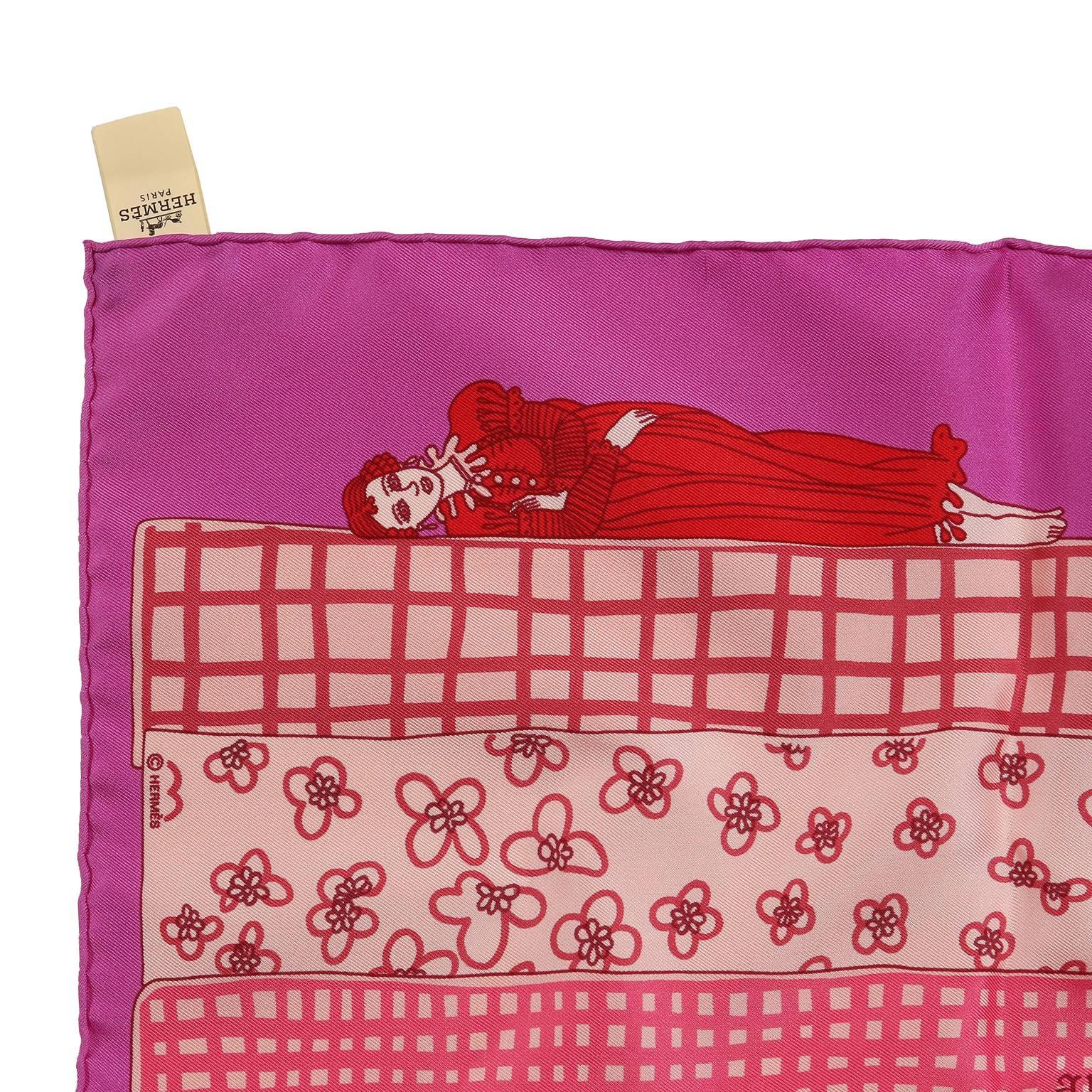 Hermes Pink Avez Vous Bien Dormi Silk Pochette Scarf For Sale 2