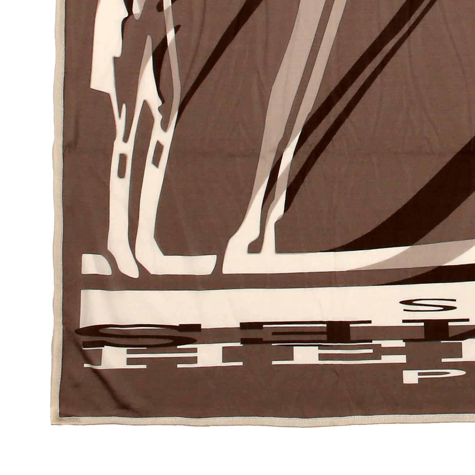 Hermes Caleche Elastique 90 cm Silk Scarf- Brown In New Condition For Sale In Malibu, CA