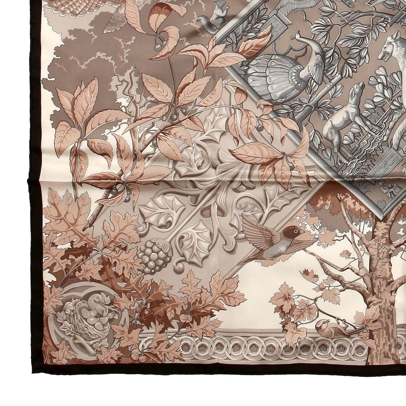 Brown Hermes Central Park 90 cm Silk Scarf- Limited Edition For Sale