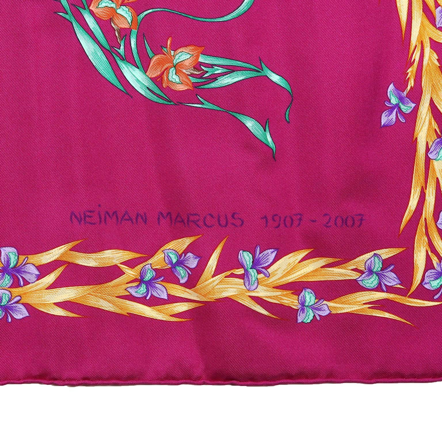 Women's Hermes Cheval Fleuri 90 cm Silk Scarf- Fuchsia For Sale