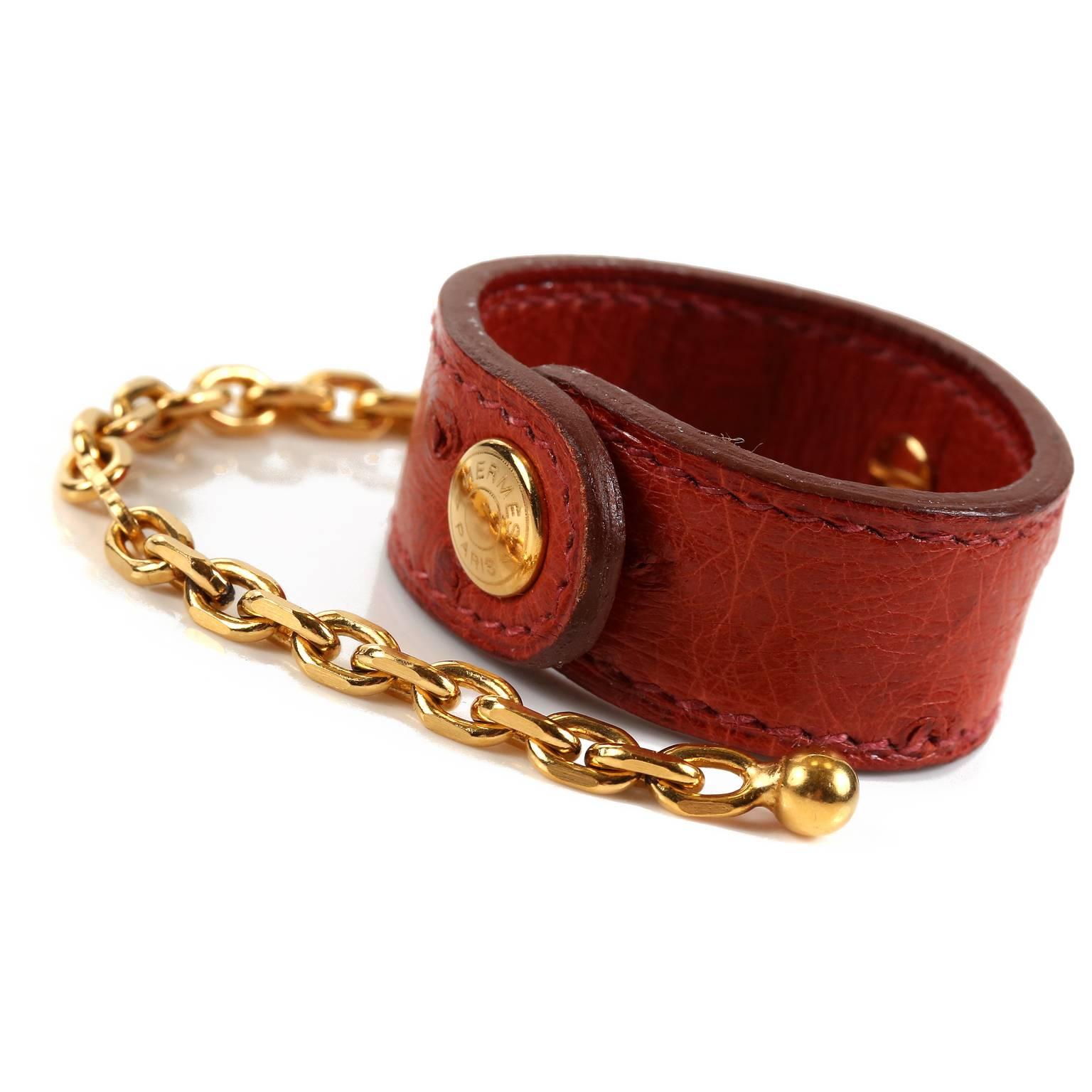 Hermes Ostrich Glove Holder- Chestnut with Gold For Sale 1