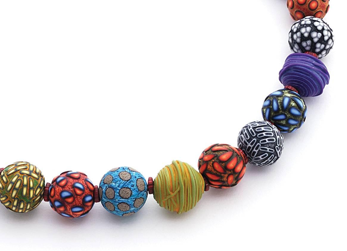 Contemporary Big Bead oxidized sterling silver and polymer clay Necklace #140 For Sale