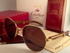 New Cartier Wood Bagatelle Round Gold & Precious Palisander 55mm Brown Lens