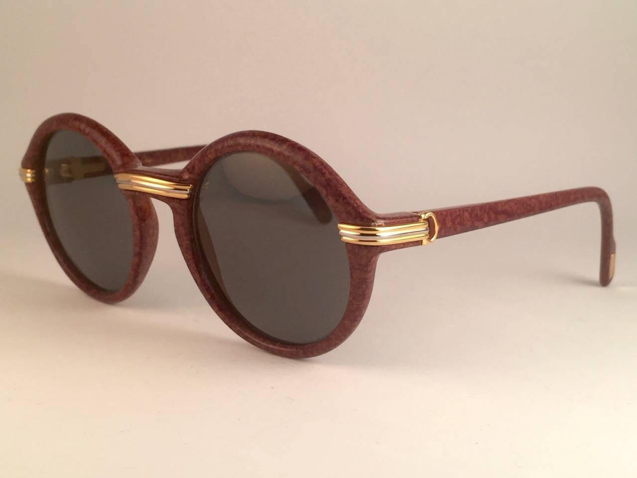 Black New Cartier Cabriolet Round Brown 49MM 18K Gold Sunglasses France 1990's