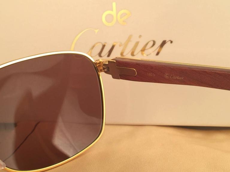 New Cartier Wood Amboise Gold and Precious Wood 56MM Sunglasses Brown Lens France at 1stDibs