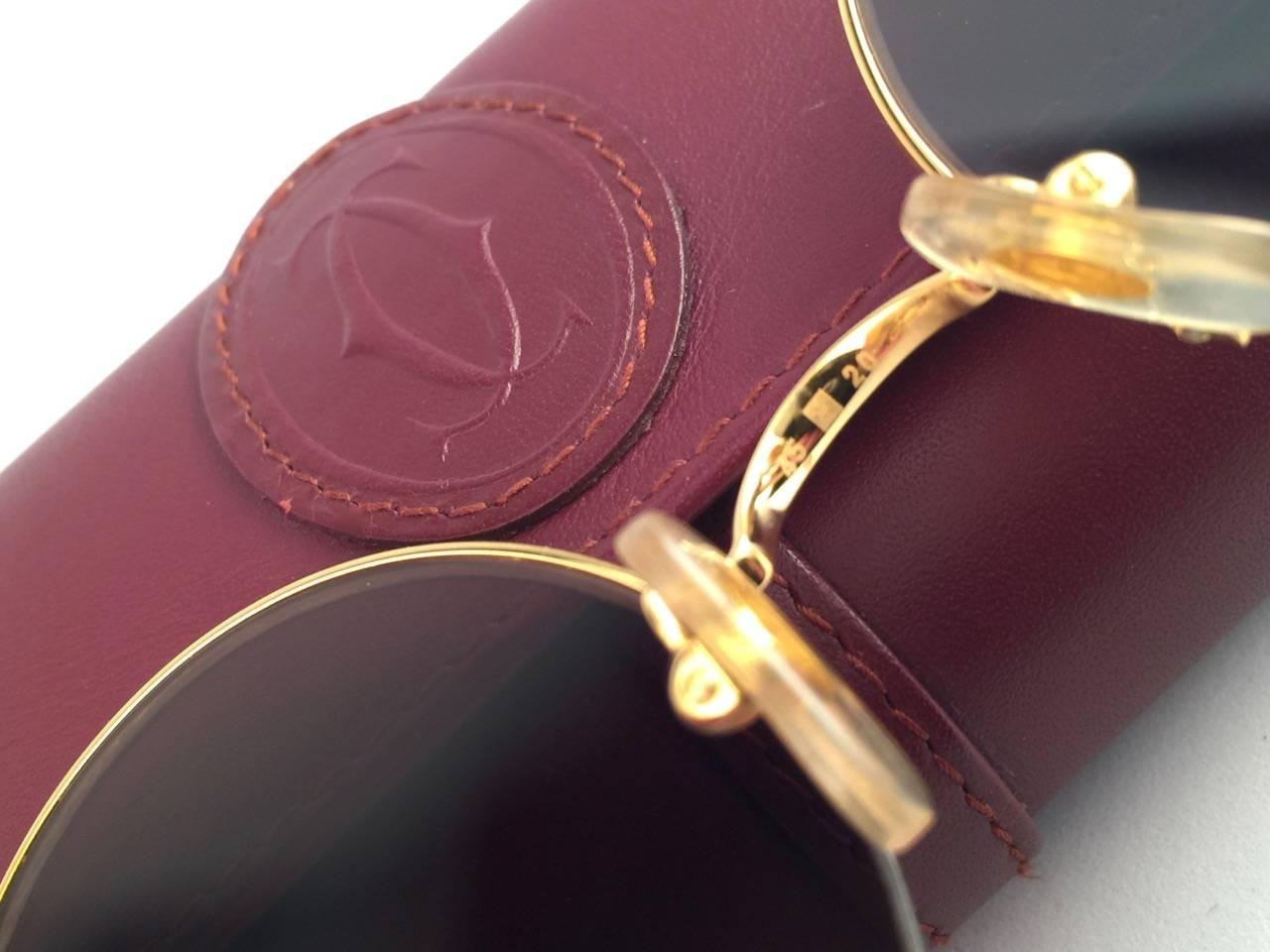 New Cartier Mayfair Round Half Frame Gold 45mm Brown Lens France Sunglasses In New Condition In Baleares, Baleares