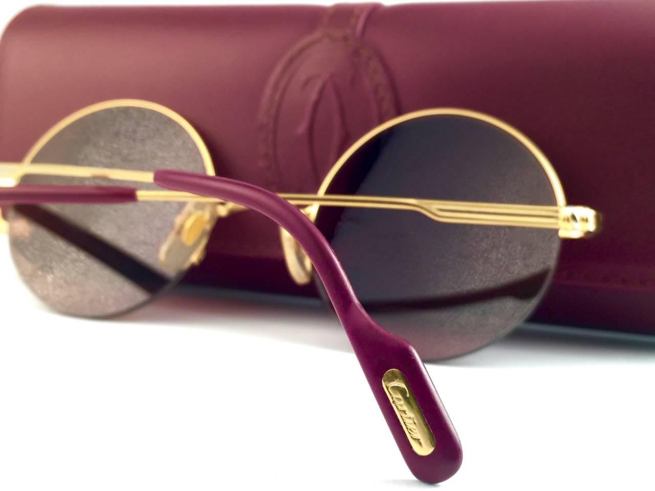 Women's or Men's New Cartier Mayfair Round Half Frame Gold 45mm Brown Lens France Sunglasses