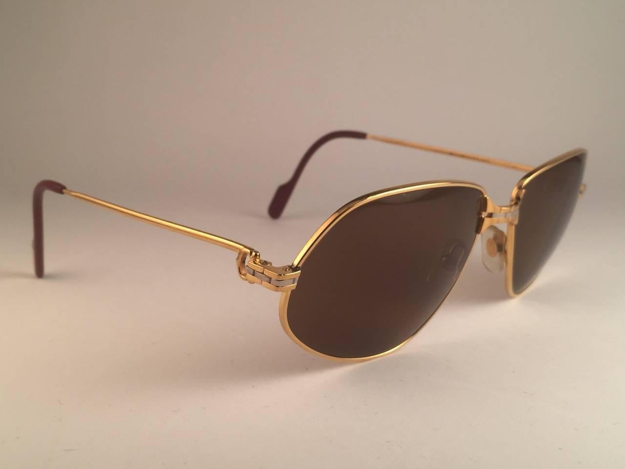 Women's or Men's Cartier Panthere 59mm Medium Sunglasses France 18k Gold Heavy Plated