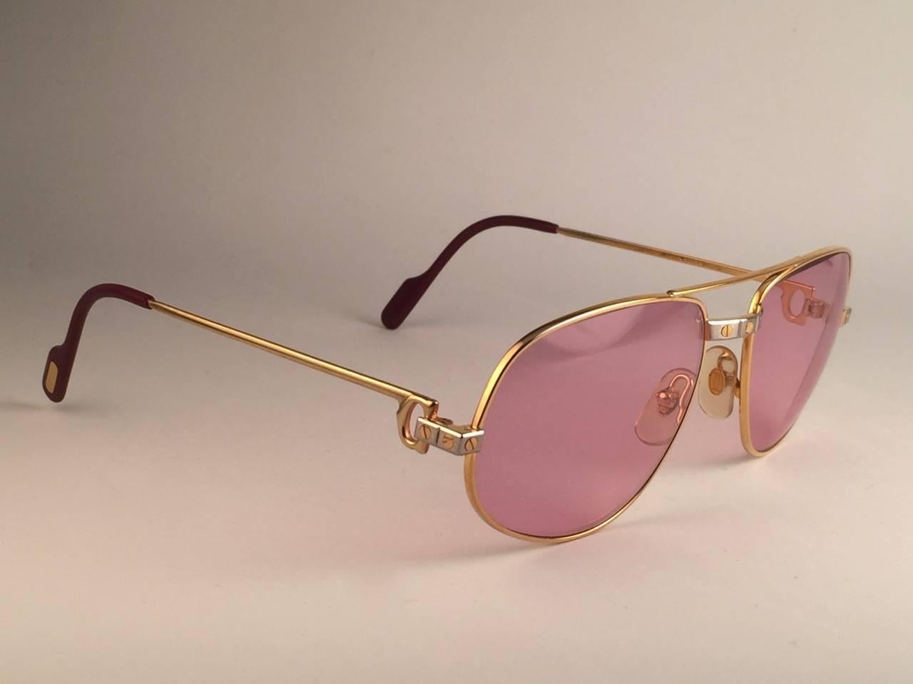 Brown Cartier Santos Romance Rose Pink Lenses 58mm Drake 18k Gold Sunglasses