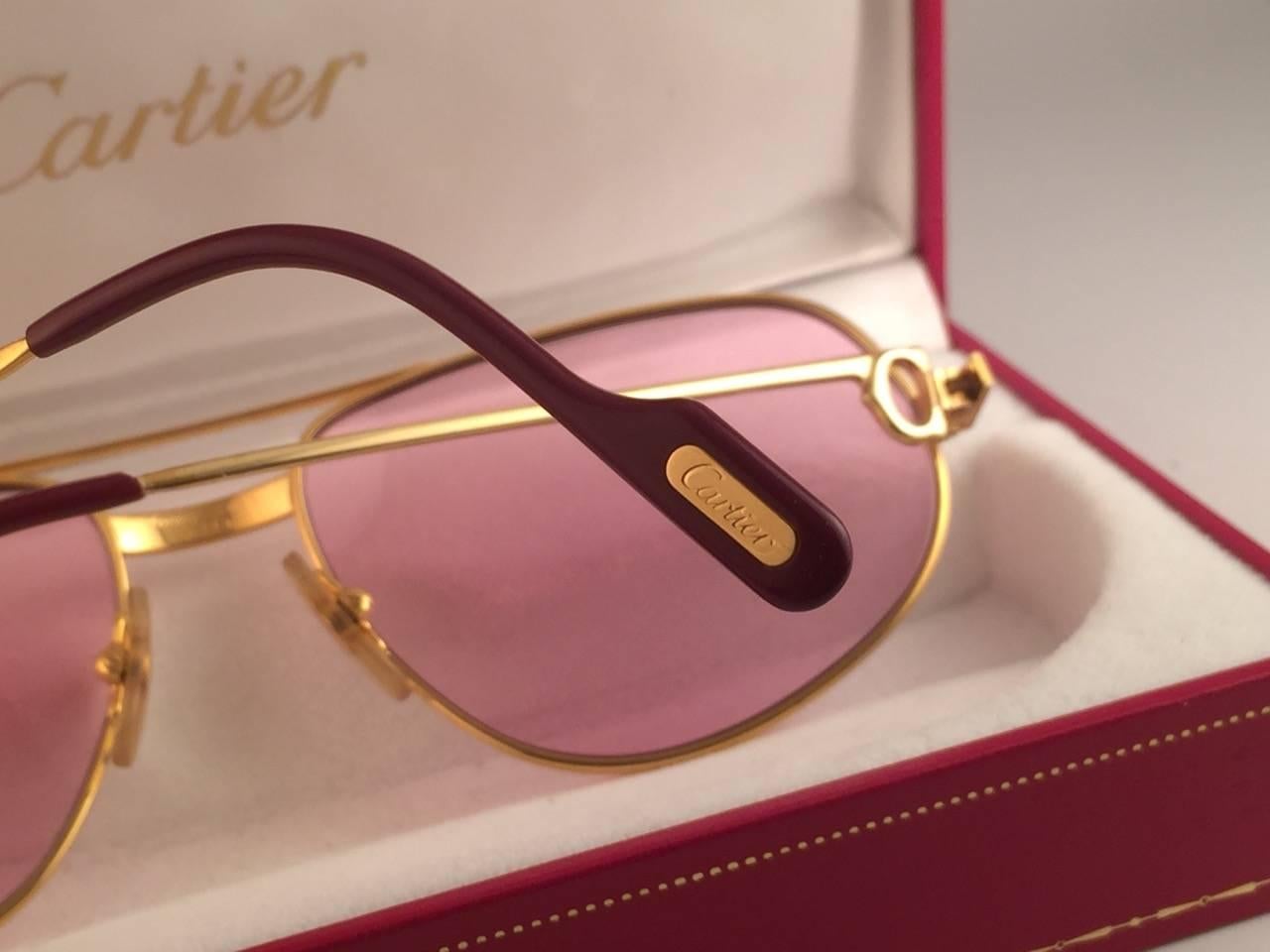 Women's or Men's Cartier Santos Romance Rose Pink Lenses 58mm Drake 18k Gold Sunglasses