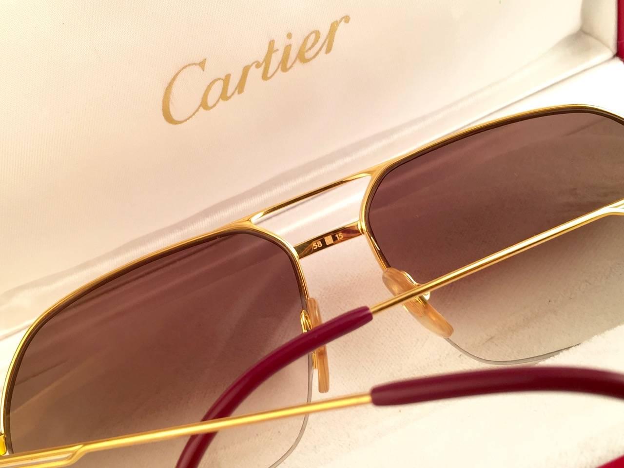 New Cartier Tank Orsay Half Frame 58mm 18K Gold Plated Sunglasses France  1