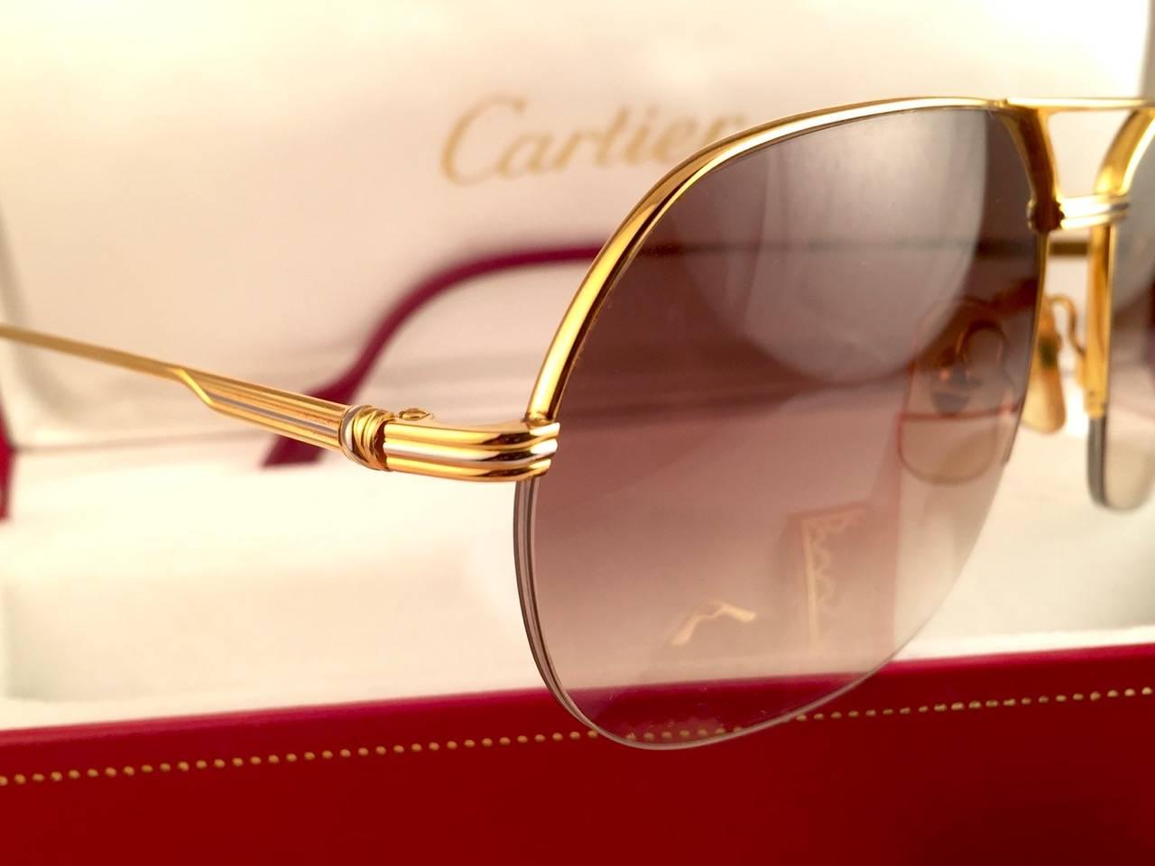 Women's or Men's New Cartier Tank Orsay Half Frame 58mm 18K Gold Plated Sunglasses France 