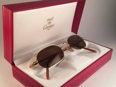 Cartier Deimios Gold Plated Solid Brown Lens France 1990 Sunglasses