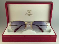 New Cartier Ascot Vendome Gold 53mm Half Frame Sunglasses Elton John France