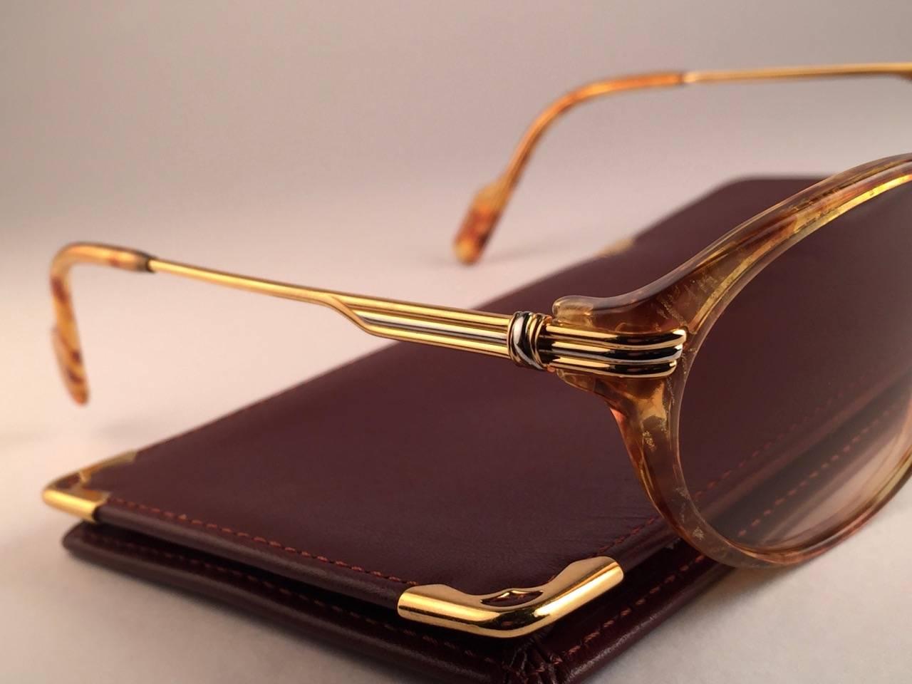  Cartier Aurore Jaspe Gold Sunglasses Brown France 18k Gold 1991 2