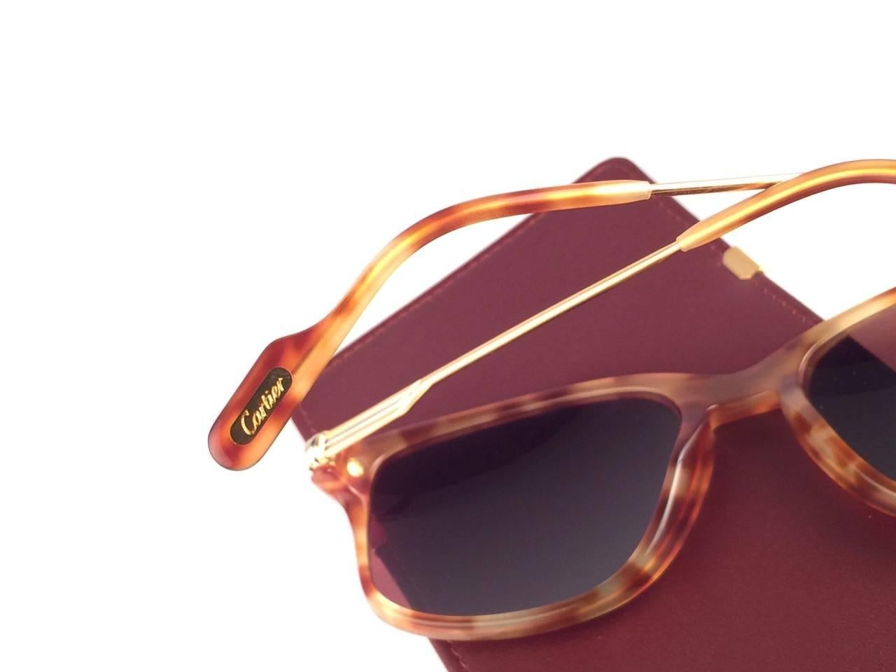 Cartier Reflet Honey Brown Sunglasses 56/18 18k Gold France 1991 3