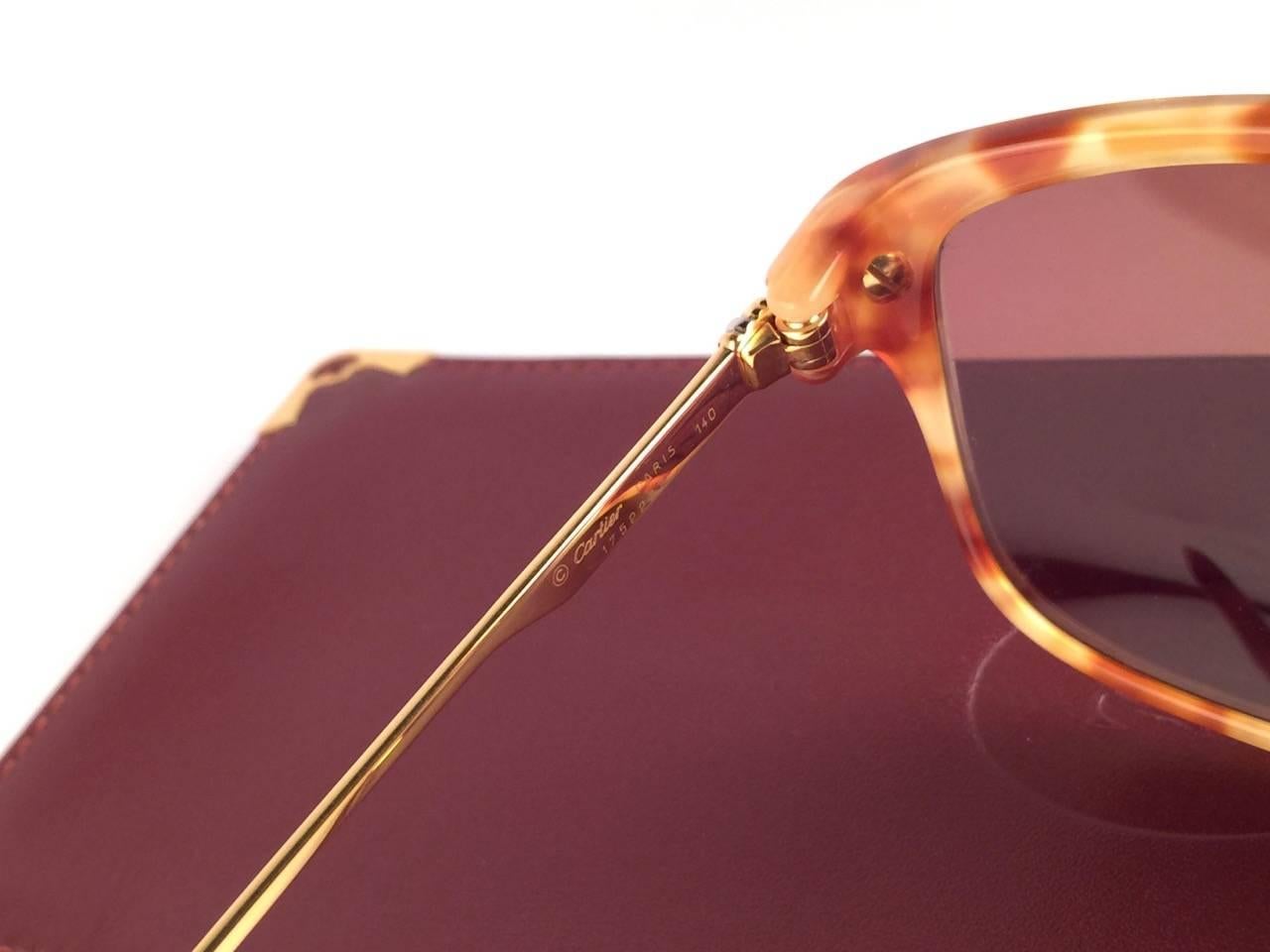 Women's or Men's Cartier Reflet Honey Brown Sunglasses 56/18 18k Gold France 1991