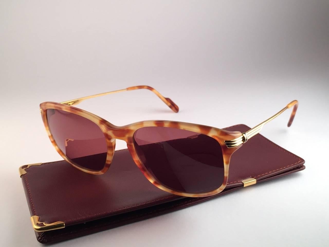 Cartier Reflet Honey Brown Sunglasses 56/18 18k Gold France 1991 In New Condition In Baleares, Baleares
