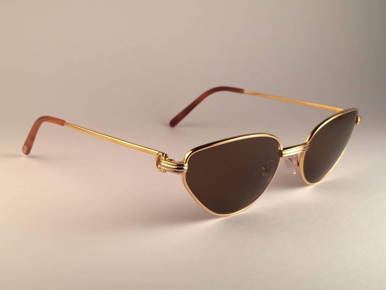 New Cartier Rivoli Vendome 54mm Cat Eye Sunglasses 18k Heavy Plated France 1