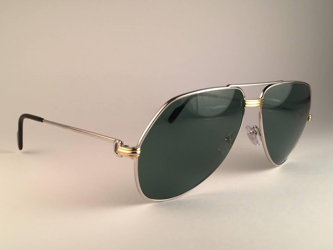 Black New Cartier Aviator Platinum 62mm Large Vendome Grey Lenses Sunglasses France
