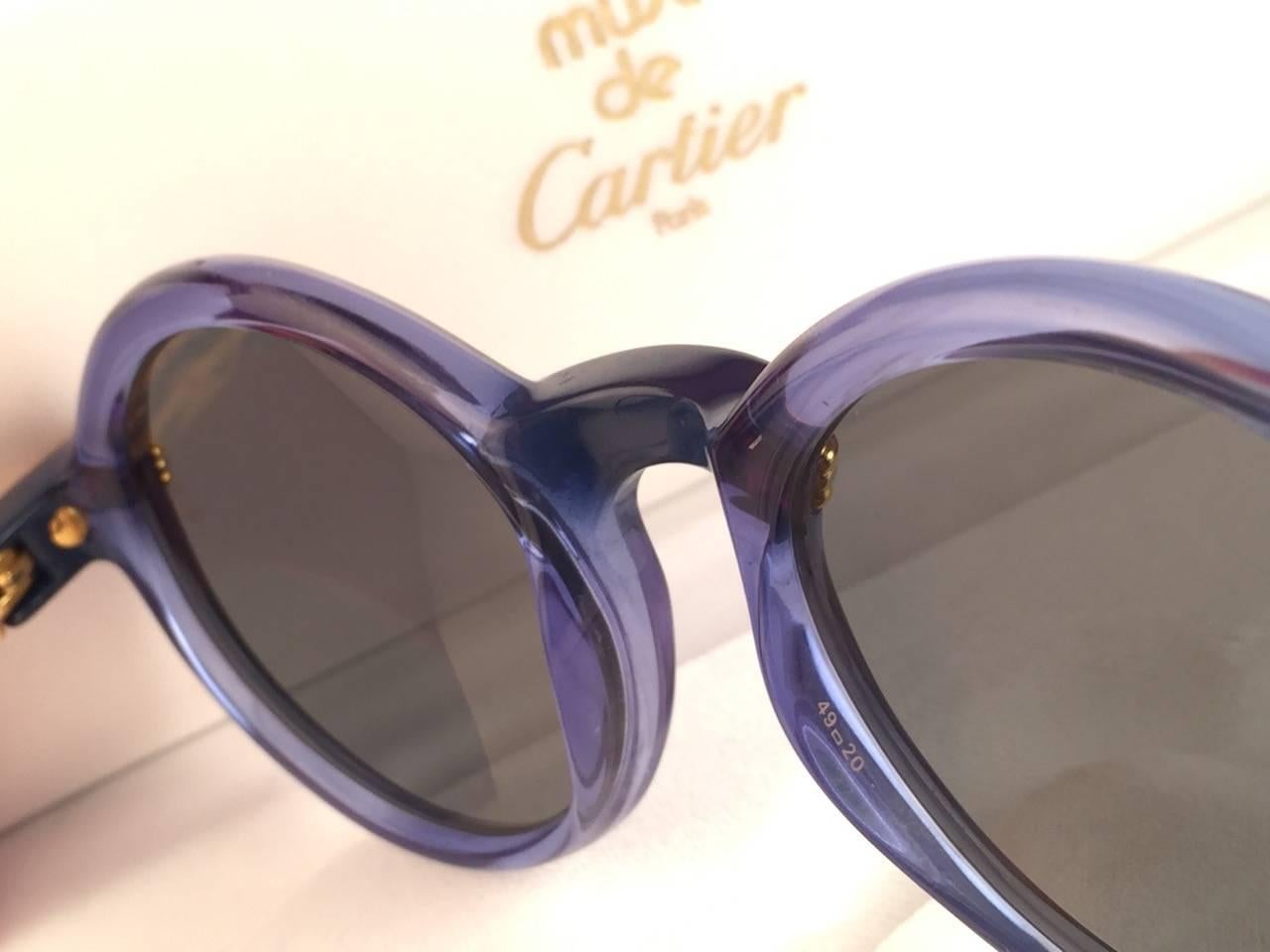 New Cartier Cabriolet Round Translucent Blue & Gold 49MM 18K Sunglasses France In New Condition In Baleares, Baleares