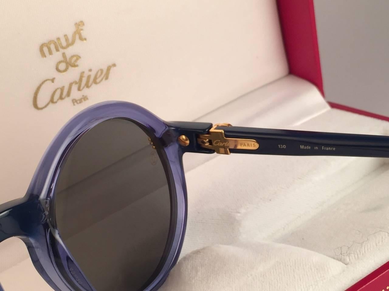 New Cartier Cabriolet Round Translucent Blue & Gold 49MM 18K Sunglasses France 1
