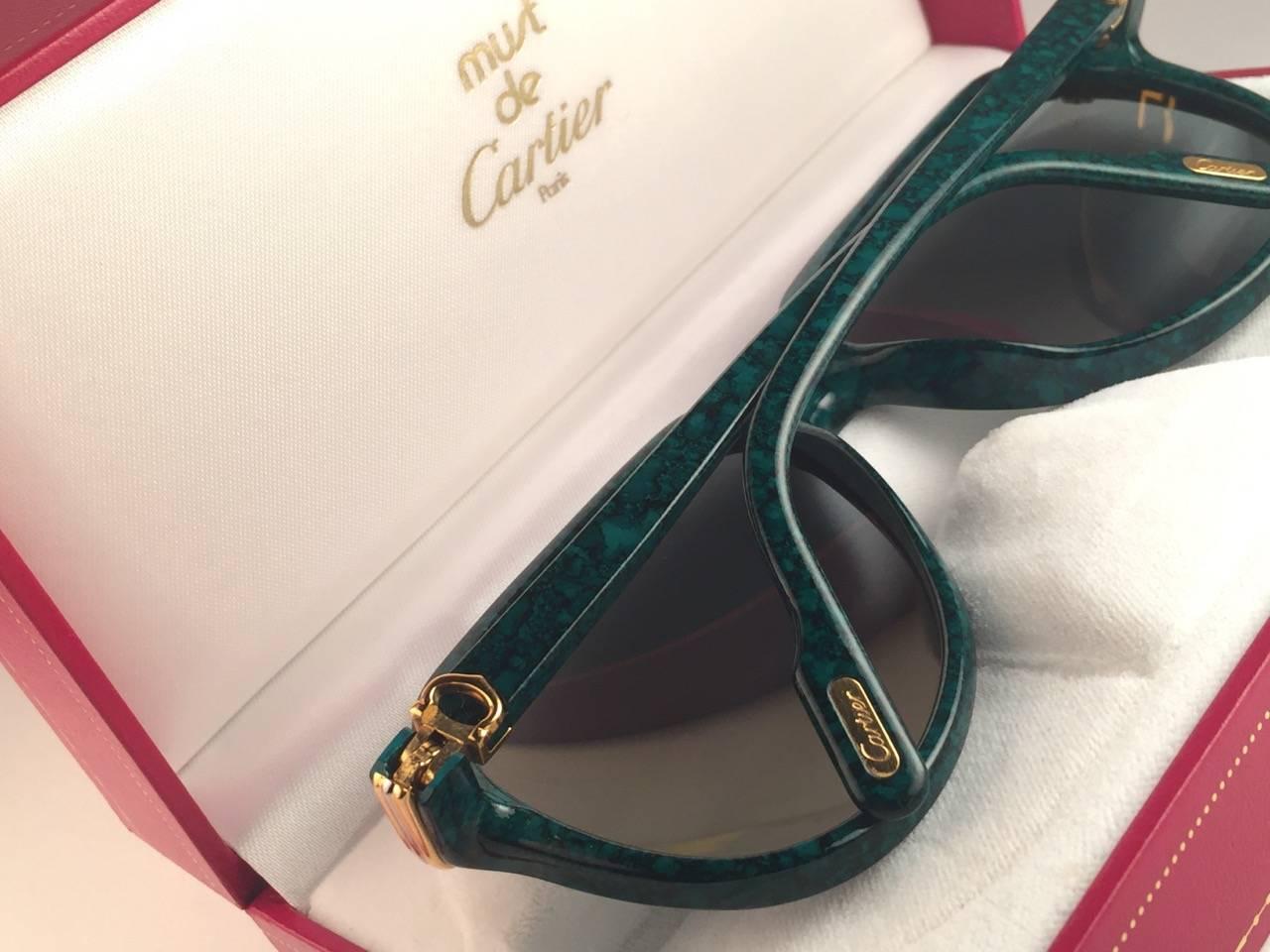 New Cartier Vitesse Marbled Green 58MM 18K Gold Plated Sunglasses France  2