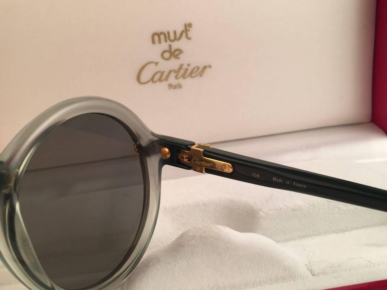 New Cartier Cabriolet Round Jade & Gold 49MM 18K Gold Sunglasses France 1990's 2