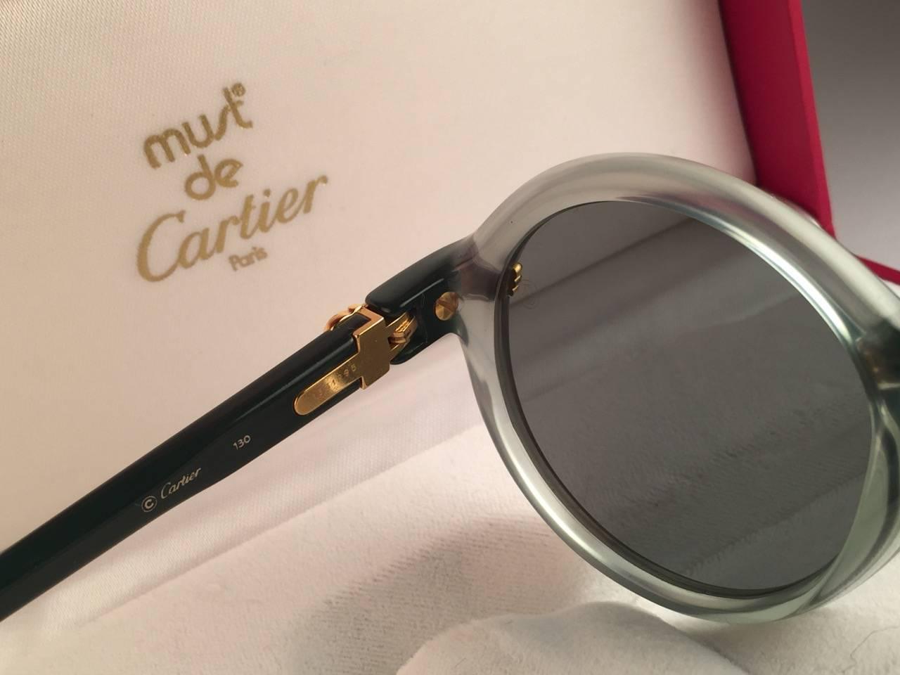 New Cartier Cabriolet Round Jade & Gold 49MM 18K Gold Sunglasses France 1990's 2