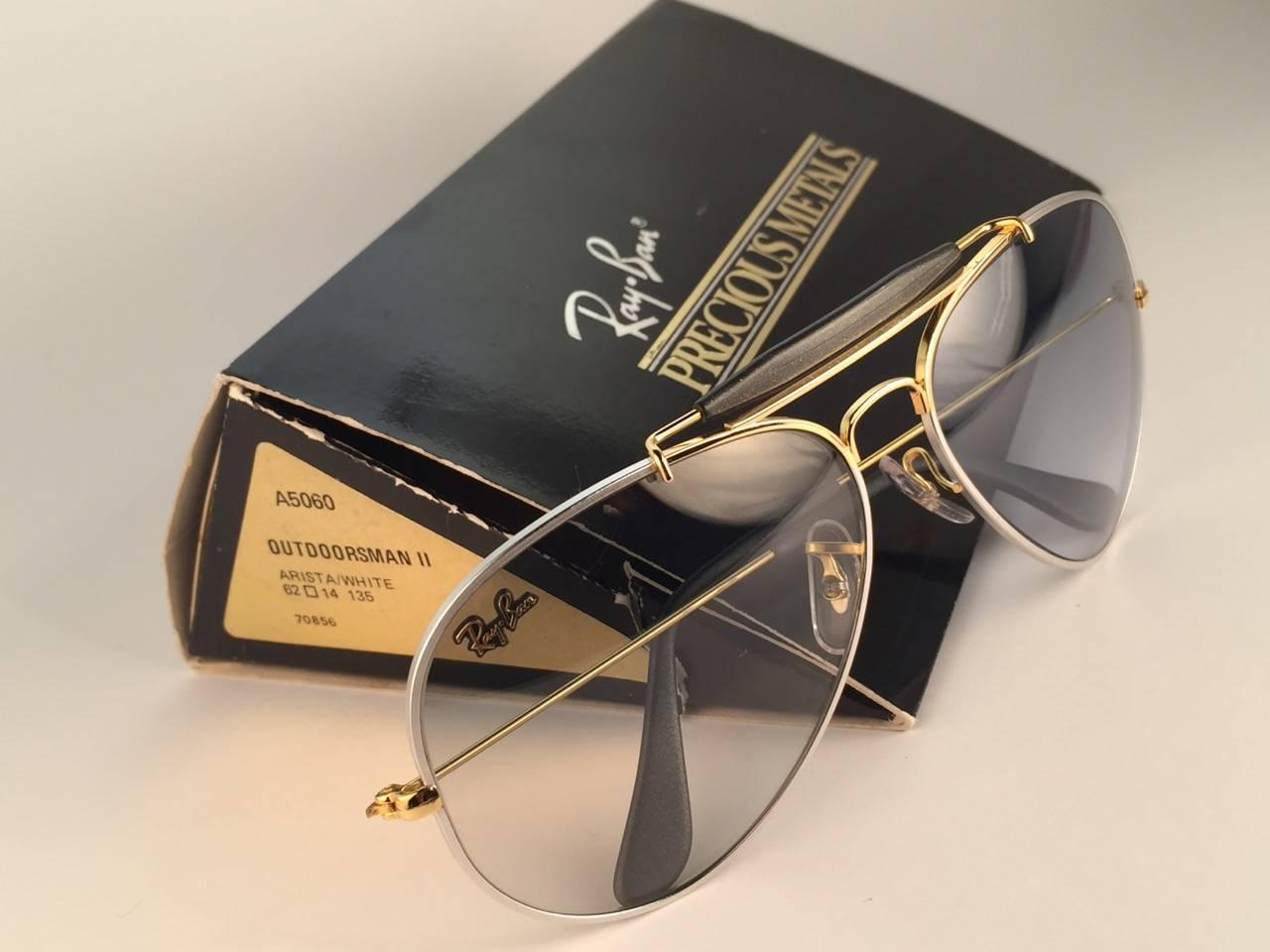 Grigio Nuovi occhiali da sole Ray Ban Precious Metals 24k Gold/Platinum B&L Outdoorsman 62' USA