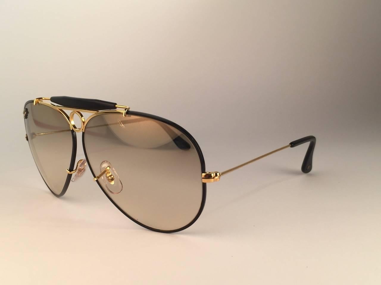 Beige New Ray Ban Precious Metals 24K Gold & Black Shooter 62Mm USA Sunglasses