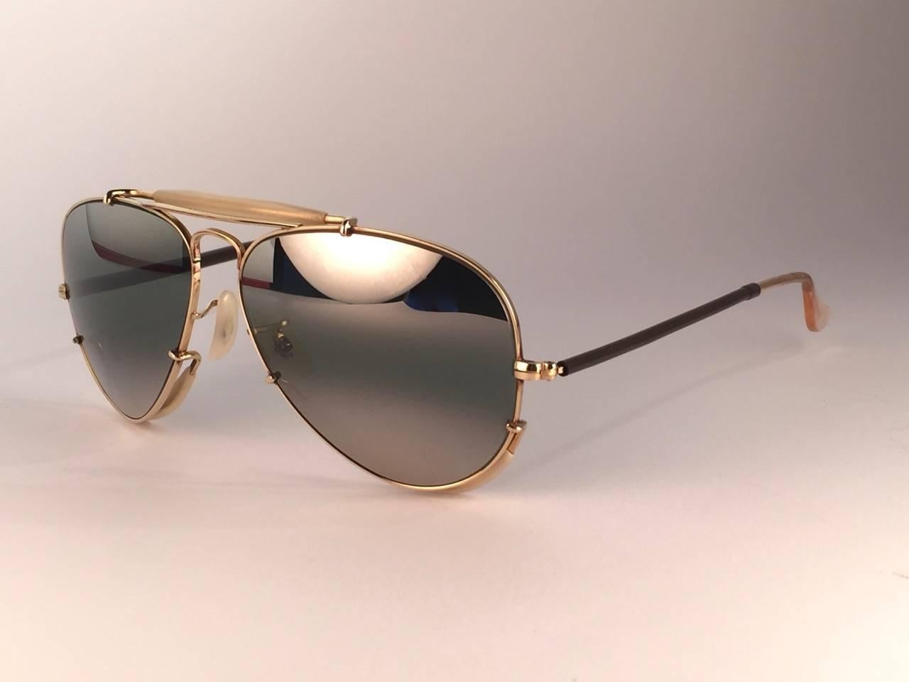 Brown New Ray Ban Deep Freeze 12K Gold Outdoorsman Collectors Item USA Sunglasses