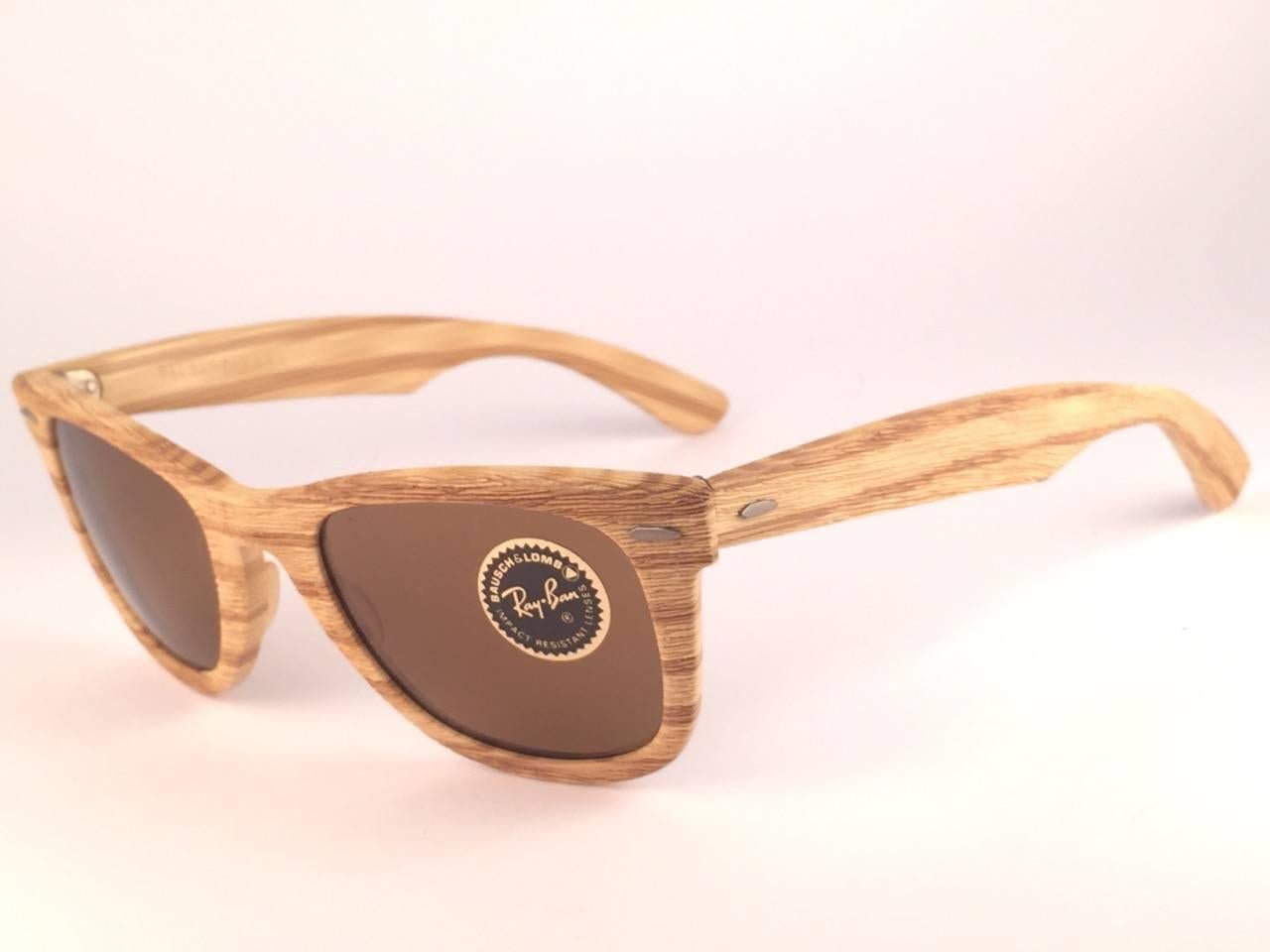 Brown New Ray Ban The Wayfarer Woodies Driftwood Edition Collectors USA 80 Sunglasses
