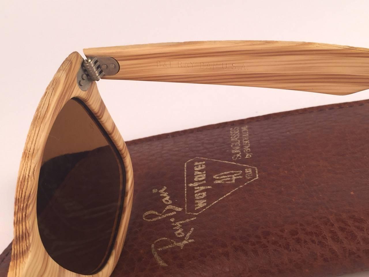 New Ray Ban The Wayfarer Woodies Driftwood Edition Collectors USA 80 Sunglasses In New Condition In Baleares, Baleares