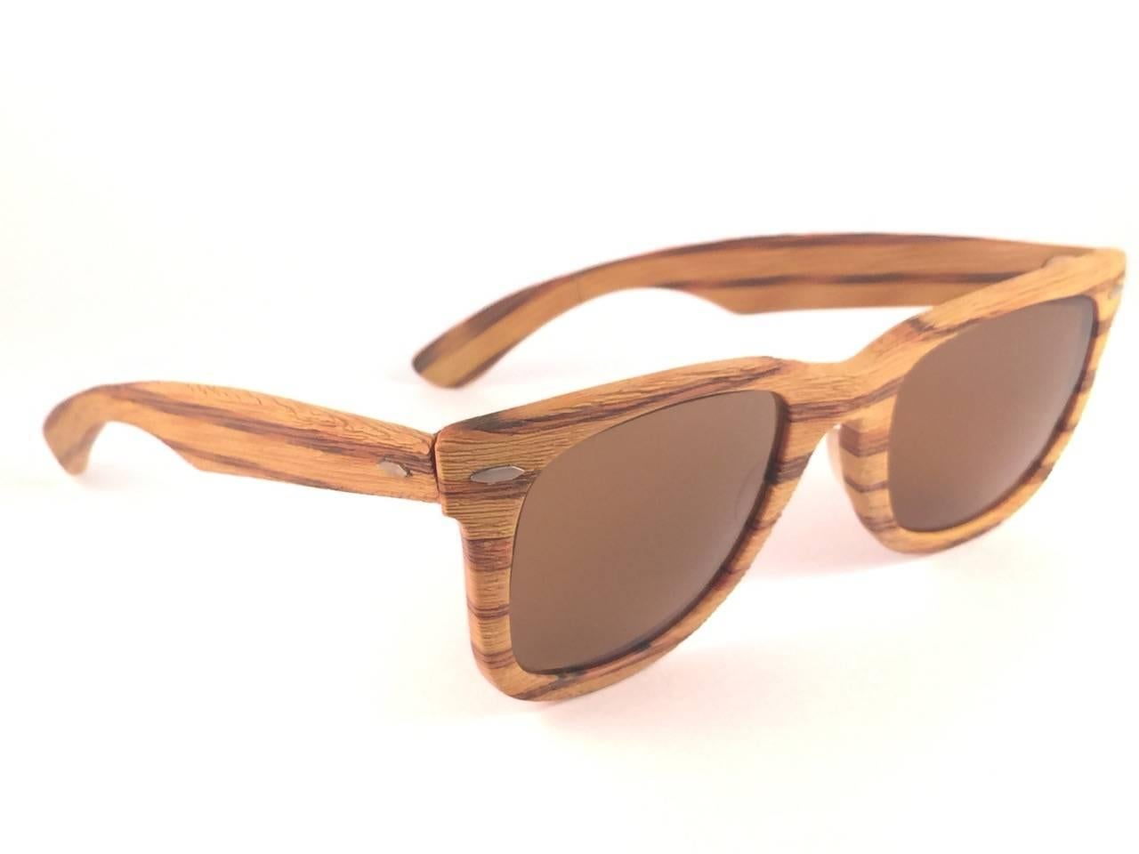 Nouveau Ray Ban The Wayfarer Woodies Teak Edition Collectors USA 80's Sunglasses Neuf à Baleares, Baleares