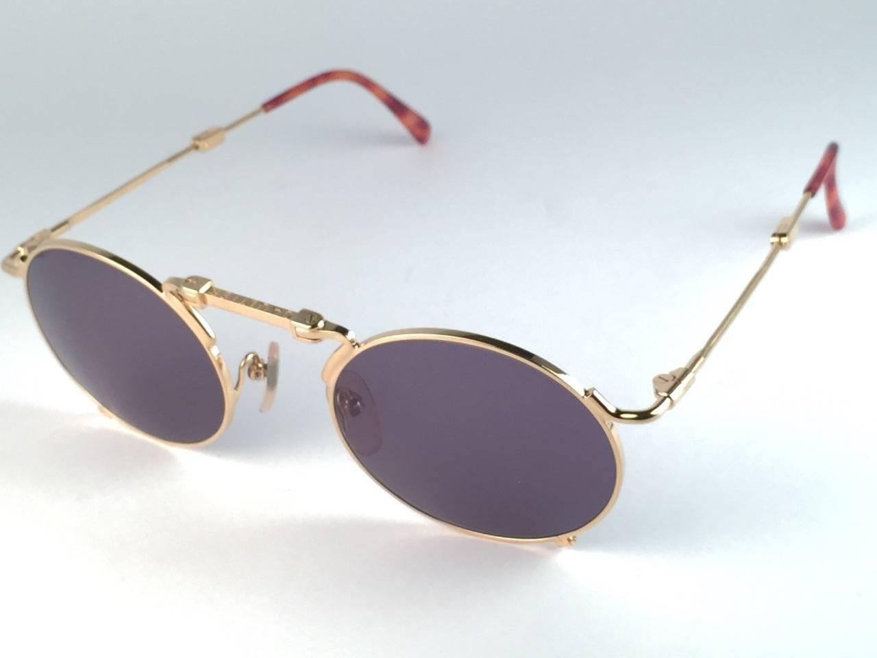 New Jean Paul Gaultier 56 9171 Round Gold Foldable Collectors Item 1990's Japan  In New Condition In Baleares, Baleares