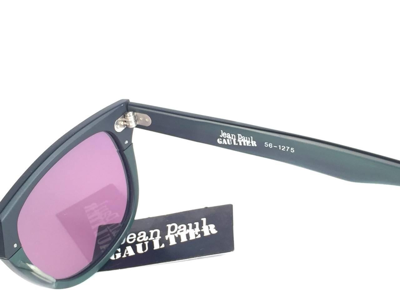 New Jean Paul Gaultier 56 1275 Black & Green Matte Flat Grey Lenses 1990's Japan In New Condition In Baleares, Baleares