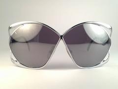 New Vintage Christian Dior 2056 Butterfly Silver Metal Mirror Lenses Sunglasses